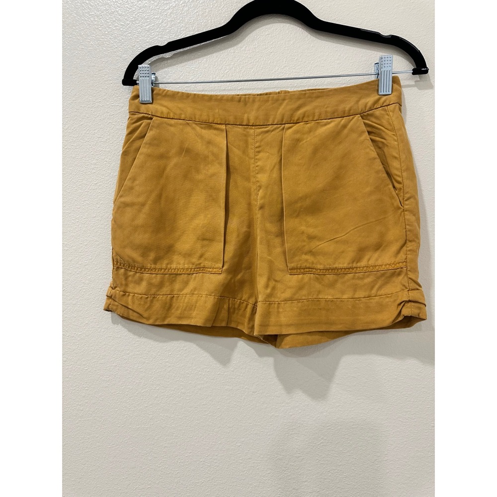 Zara Mustard High Waisted Utility Shorts Cotton Twill Patch Pocket Cuffed Hem XS